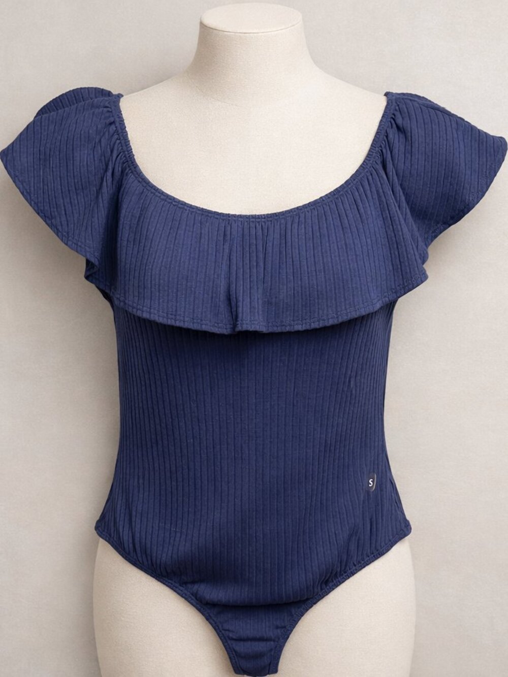 Kendall & Kylie Off the Shoulder Ribbed Blue Bodysuit NWT